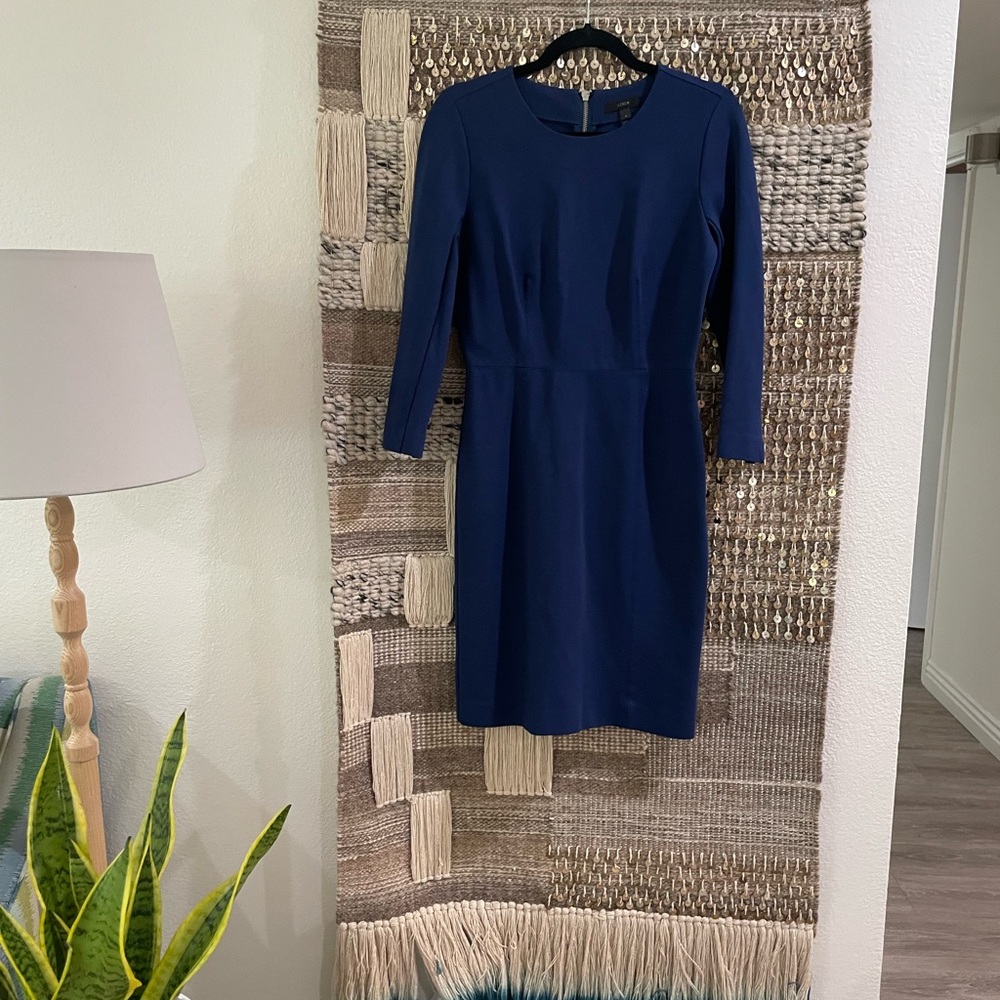 J Crew dark blue scuba dress with silver zippered cuffs sz 4